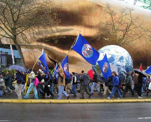Environmental March, Seattle, WA 10' World Globes being carried in a march