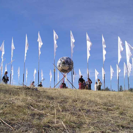Okanogan Barter Faire, Tonasket, WA 3' EarthBall in peace flag circle at NW Barter Faire