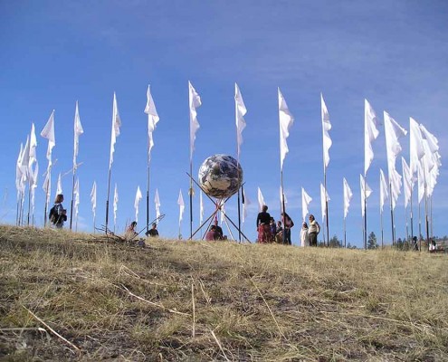 Okanogan Barter Faire, Tonasket, WA 3' EarthBall in peace flag circle at NW Barter Faire