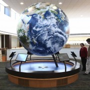 EarthBall Kiosk Display 9' World Globe permanently installed in a museum