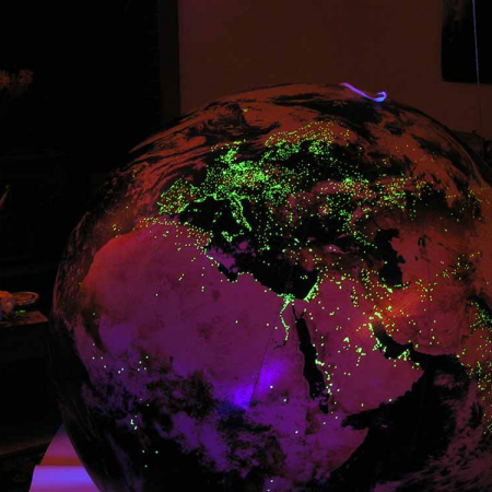 NiteGlow Cities Feature under Black (UV) Light Custom Globes